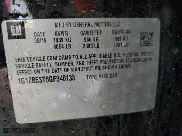 2016 Chevrolet Malibu LS with VIN 1G1ZB5ST6GF348133, listed as a Copart auction lot 73011264 with 91,971 mi miles and Clean Title. Bid and sale history available at carsss.com. Image 12.
