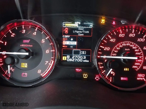 2015 Subaru WRX STI with VIN JF1VA2L60F9803514, listed as a IAAI auction lot 41591735 with 82,700 mi miles. Bid and sale history available at carsss.com. Image 7.
