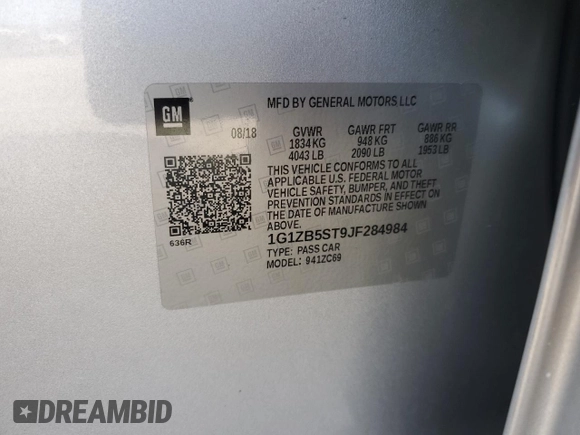 2018 Chevrolet Malibu LS with VIN 1G1ZB5ST9JF284984, listed as a Copart auction lot 51509315 with 76,423 mi miles and Clean Title. Bid and sale history available at DreamBid. Image 12.