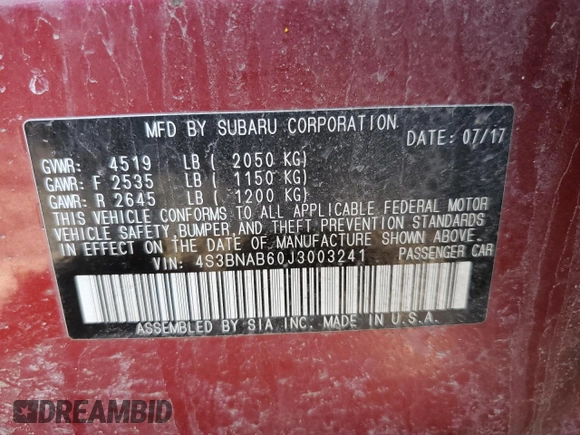 2018 Subaru Legacy with VIN 4S3BNAB60J3003241, listed as a Copart auction lot 47656403 with 63,584 mi miles. Bid and sale history available at carsss.com. Image 12.