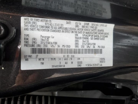 2016 Ford Focus SE with VIN 1FADP3F24GL312246, listed as a Copart auction lot 58564955 with 146,598 mi miles and Clean title. Bid and sale history available at DreamBid. Image 12.