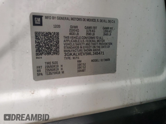 2021 GMC Terrain SLT with VIN 3GKALVEV5ML345471, listed as a Copart auction lot 42094475 with Not Provided miles and Salvage Title. Bid and sale history available at DreamBid. Image 14.