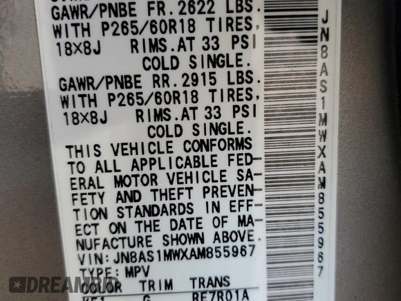 2010 Infiniti FX with VIN JN8AS1MWXAM855967, listed as a Copart auction lot 45164055 with 164,531 mi miles and Salvage Title. Bid and sale history available at carsss.com. Image 14.
