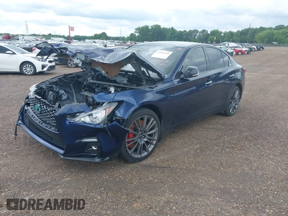 2024 Infiniti Q50 Red Sport 400 with VIN JN1FV7DR3RM680708, listed as a IAAI auction lot 42105449 with 2,681 mi miles and . Bid and sale history available at DreamBid. Image 2.