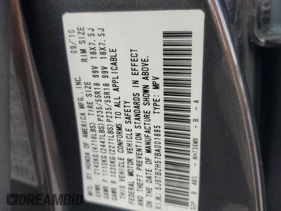 2011 Acura RDX Technology with VIN 5J8TB2H57BA001695, listed as a Copart auction lot 52137925 with 218,562 mi miles and Salvage title. Bid and sale history available at DreamBid. Image 14.