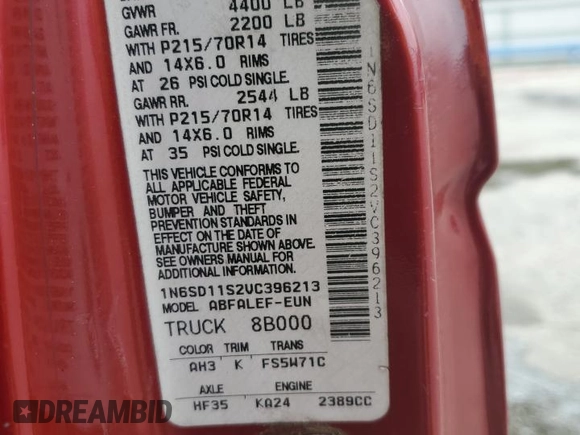1997 Nissan Frontier XE z VIN 1N6SD11S2VC396213, wystawiony jako Copart lot #58315025 z przebiegiem 144 622 mil mil oraz Szkoda całkowita • Salvage title. Historia ofert i sprzedaży dostępna na DreamBid. Obrazek 12.