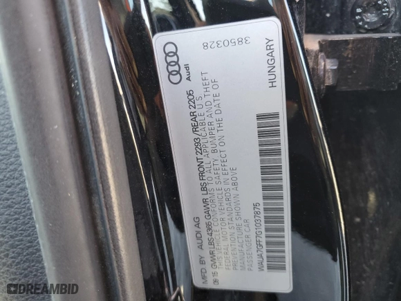 2016 Audi A3 1.8T Premium with VIN WAUA7GFF7G1037875, listed as a Copart auction lot 47465134 with 94275 miles and Salvage Title. Bid and sale history available at carsss.com. Image 13.