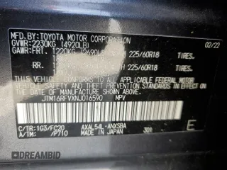 2022 Toyota RAV4 Hybrid SE with VIN JTM16RFVXNJ016590, listed as a Copart auction lot 56836825 with 55,091 mi miles and Salvage title. Bid and sale history available at DreamBid. Image 14.