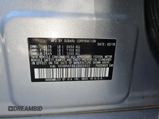 2018 Subaru Legacy Premium with VIN 4S3BNAF66J3033922, listed as a IAAI auction lot 42610438 with 39,267 mi miles and . Bid and sale history available at DreamBid. Image 4.