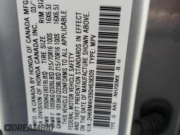 2016 Honda CR-V LX with VIN 2HKRM4H39GH638309, listed as a Copart auction lot 54772205 with 76,976 mi miles and Salvage Title. Bid and sale history available at carsss.com. Image 14.