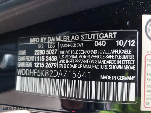 2013 Mercedes-Benz E-Class E 350 Luxury with VIN WDDHF5KB2DA715641, listed as a IAAI auction lot 41598326 with 89,060 mi miles. Bid and sale history available at carsss.com. Image 9.