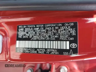 2008 Toyota Yaris с VIN JTDBT923981281006, выставлен на аукционе Copart как лот 56881915 с пробегом 77 849 миль миль и Списание • Salvage title. История ставок и продаж доступна на DreamBid. Изображение 12.