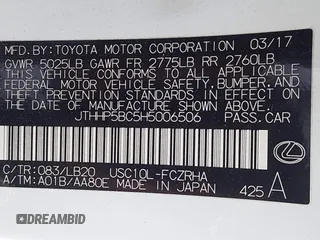 2017 Lexus RC F with VIN JTHHP5BC5H5006506, listed as a IAAI auction lot 41544214 with 51,569 mi miles. Bid and sale history available at carsss.com. Image 9.