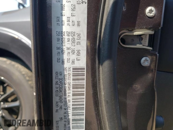 2019 Dodge Journey SE with VIN 3C4PDCBG0KT784247, listed as a Copart auction lot 70984424 with 106,073 mi miles and Salvage Title. Bid and sale history available at DreamBid. Image 12.
