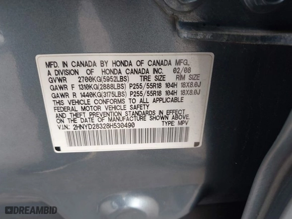 2008 Acura MDX Tech Pkg with VIN 2HNYD28328H530490, listed as a IAAI auction lot 42029026 with 195,948 mi miles. Bid and sale history available at carsss.com. Image 9.