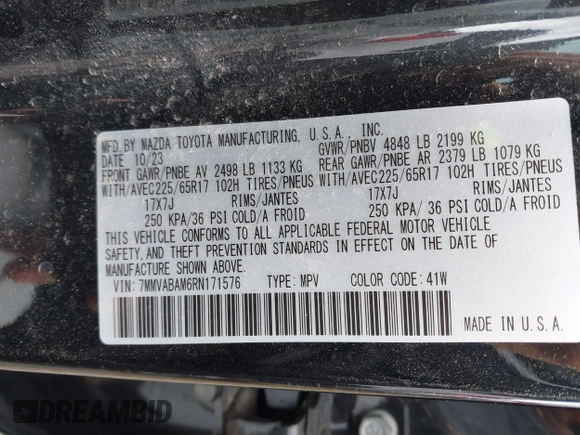 2024 Mazda CX-50 S Select with VIN 7MMVABAM6RN171576, listed as a IAAI auction lot 41434241 with 19,695 mi miles and . Bid and sale history available at DreamBid. Image 9.