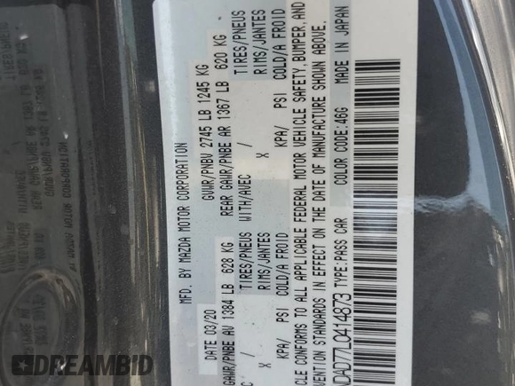 2020 Mazda MX-5 Miata Grand Touring z VIN JM1NDAD77L0414873, wystawiony jako Copart lot #54767785 z przebiegiem 47 579 mil mil oraz Szkoda całkowita • Salvage title. Historia ofert i sprzedaży dostępna na DreamBid. Obrazek 13.