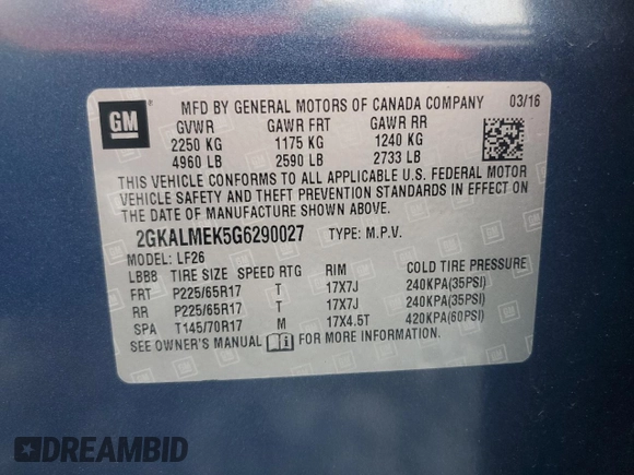 2016 GMC Terrain SLE with VIN 2GKALMEK5G6290027, listed as a Copart auction lot 54821715 with 79,137 mi miles and Salvage Title. Bid and sale history available at carsss.com. Image 13.