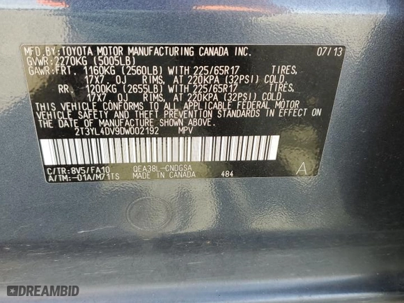 2013 Toyota RAV4 EV with VIN 2T3YL4DV9DW002192, listed as a Copart auction lot 50081935 with NaN miles and Salvage Title. Bid and sale history available at carsss.com. Image 13.
