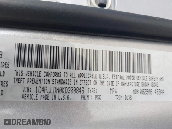 2019 Jeep Cherokee Limited with VIN 1C4PJLDN0KD300846, listed as a IAAI auction lot 41688555 with 54,166 mi miles. Bid and sale history available at carsss.com. Image 9.