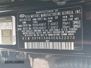2014 Kia Sorento LX with VIN 5XYKT3A63EG522370, listed as a IAAI auction lot 42123046 with 74,240 mi miles. Bid and sale history available at carsss.com. Image 9.