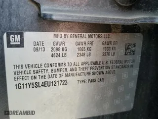 2014 Chevrolet Impala LS with VIN 1G11Y5SL4EU121723, listed as a Copart auction lot 51748365 with 0 mi miles and Clean Title. Bid and sale history available at carsss.com. Image 12.