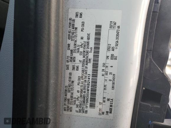 2015 Ford Transit with VIN 1FTSW3XV4FKB21413, listed as a Copart auction lot 44865175 with 65,284 mi miles and Clean Title. Bid and sale history available at DreamBid. Image 13.