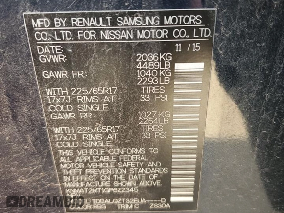 2016 Nissan Rogue SV with VIN KNMAT2MT1GP622345, listed as a Copart auction lot 50337225 with 115,457 mi miles and Salvage Title. Bid and sale history available at carsss.com. Image 16.