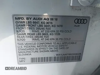 2019 Audi Q7 Premium Plus z VIN WA1LAAF78KD006428, wystawiony jako IAAI lot #41432030 z przebiegiem 63 380 mil mil oraz . Historia ofert i sprzedaży dostępna na DreamBid. Obrazek 9.