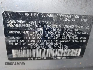 2019 Subaru Forester z VIN JF2SKACC8KH474136, wystawiony jako IAAI lot #42188719 z przebiegiem 112 262 mil mil oraz . Historia ofert i sprzedaży dostępna na DreamBid. Obrazek 9.