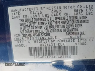 2018 Nissan Sentra SV with VIN 3N1AB7AP3JL623350, listed as a IAAI auction lot 38741920 with 65,230 mi miles. Bid and sale history available at carsss.com. Image 9.