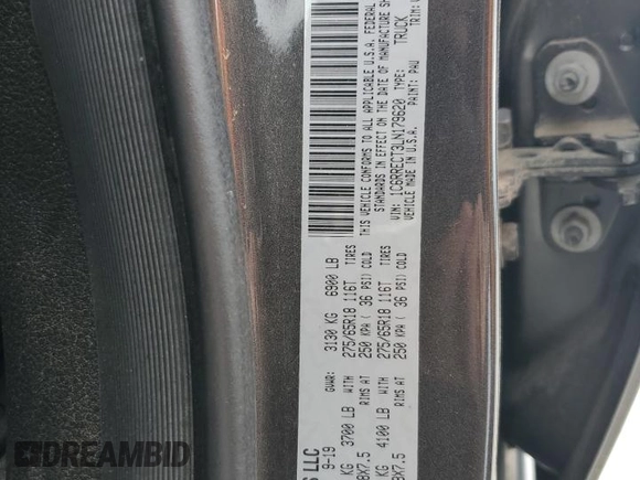 2020 Ram 1500 Tradesman with VIN 1C6RRECT3LN179620, listed as a Copart auction lot 58018845 with 52,379 mi miles and Salvage title. Bid and sale history available at DreamBid. Image 13.