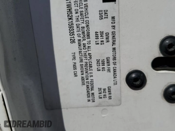 2005 Chevrolet Impala LS z VIN 2G1WH52K159335126, wystawiony jako Copart lot #70617914 z przebiegiem 135 113 mil mil oraz Szkoda całkowita • Salvage title. Historia ofert i sprzedaży dostępna na DreamBid. Obrazek 12.