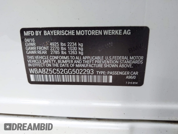 2016 BMW 3 Series GT 328i xDrive with VIN WBA8Z5C52GG502293, listed as a IAAI auction lot 42007325 with 64,659 mi miles. Bid and sale history available at carsss.com. Image 9.