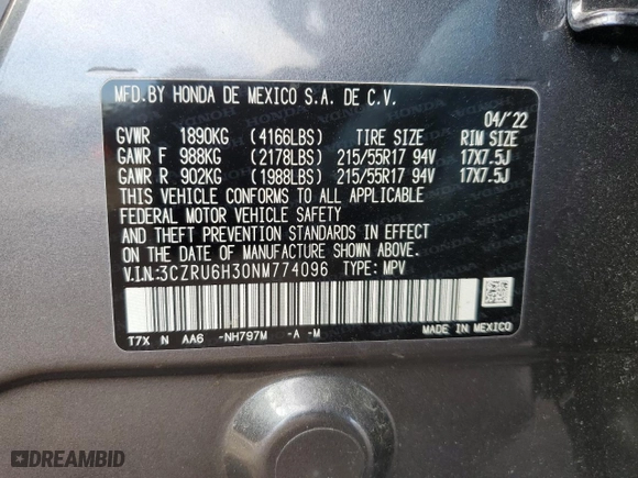 2022 Honda HR-V LX with VIN 3CZRU6H30NM774096, listed as a Copart auction lot 86548404 with 40,441 mi miles and Salvage Title. Bid and sale history available at carsss.com. Image 12.