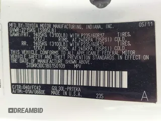 2011 Toyota Sienna LE AAS with VIN 5TDKK3DC1BS150109, listed as a IAAI auction lot 42067808 with 186,811 mi miles and . Bid and sale history available at DreamBid. Image 9.