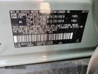 2021 Toyota RAV4 XLE Premium with VIN 2T3C1RFV7MW151789, listed as a Copart auction lot 58700795 with 105,648 mi miles and Clean title. Bid and sale history available at DreamBid. Image 13.