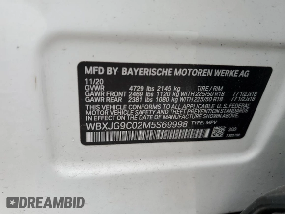 2021 BMW X1 xDrive28i z VIN WBXJG9C02M5S69998, wystawiony jako Copart lot #54782065 z przebiegiem 48 211 mil mil oraz Szkoda całkowita • Salvage title. Historia ofert i sprzedaży dostępna na DreamBid. Obrazek 14.