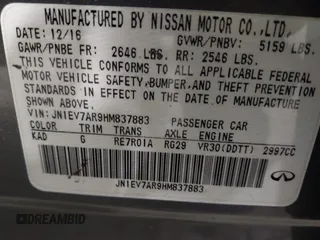 2017 Infiniti Q50 Premium z VIN JN1EV7AR9HM837883, wystawiony jako IAAI lot #41492454 z przebiegiem 109 812 mil mil oraz . Historia ofert i sprzedaży dostępna na DreamBid. Obrazek 9.
