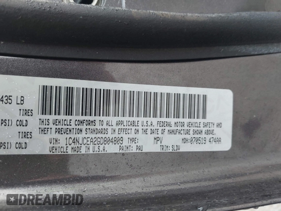 2016 Jeep Compass Latitude with VIN 1C4NJCEA2GD804809, listed as a IAAI auction lot 42329508 with 61,264 mi miles and . Bid and sale history available at DreamBid. Image 9.