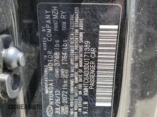 2013 Hyundai Veloster w/Black Int with VIN KMHTC6AD3DU171389, listed as a Copart auction lot 57343135 with 80,572 mi miles and Salvage title. Bid and sale history available at DreamBid. Image 12.
