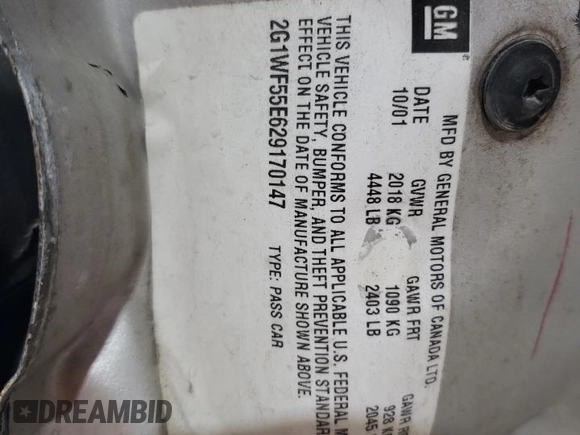 2002 Chevrolet Impala z VIN 2G1WF55E629170147, wystawiony jako Copart lot #47491255 z przebiegiem 296 063 mil mil oraz Szkoda całkowita • Salvage title. Historia ofert i sprzedaży dostępna na DreamBid. Obrazek 12.