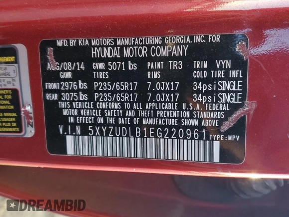 2014 Hyundai Santa Fe z VIN 5XYZUDLB1EG220961, wystawiony jako Copart lot #49885335 z przebiegiem 108 097 mil mil oraz Szkoda całkowita • Salvage title. Historia ofert i sprzedaży dostępna na DreamBid. Obrazek 15.
