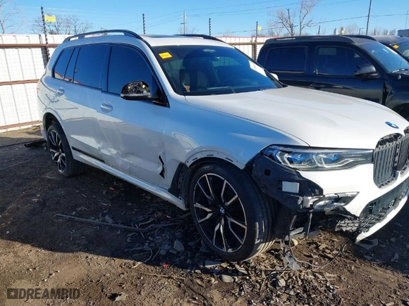 2019 BMW X7 xDrive50i with VIN 5UXCX4C58KLS35656, listed as a IAAI auction lot 41690202 with 91,135 mi miles. Bid and sale history available at carsss.com. Image 1.