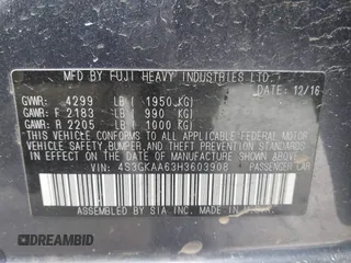 2017 Subaru Impreza with VIN 4S3GKAA63H3603908, listed as a IAAI auction lot 42042636 with 62,697 mi miles and . Bid and sale history available at DreamBid. Image 9.