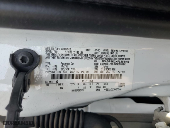 2015 Ford Focus SE with VIN 1FADP3K2XFL358166, listed as a Copart auction lot 54105445 with 104,091 mi miles and Clean Title. Bid and sale history available at carsss.com. Image 12.