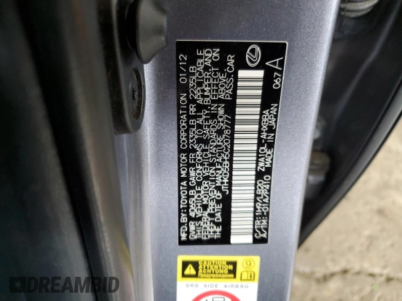 2012 Lexus CT 200h z VIN JTHKD5BH5C2078777, wystawiony jako Copart lot #56070115 z przebiegiem 136 411 mil mil oraz Szkoda całkowita • Salvage title. Historia ofert i sprzedaży dostępna na DreamBid. Obrazek 12.