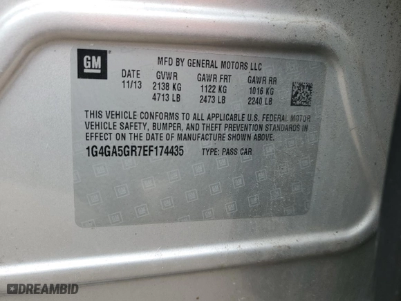 2014 Buick LaCrosse with VIN 1G4GA5GR7EF174435, listed as a Copart auction lot 50877835 with 107,226 mi miles and Salvage Title. Bid and sale history available at carsss.com. Image 12.