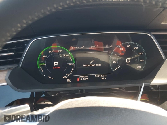 2019 Audi e-tron Premium Plus with VIN WA1LAAGE5KB023079, listed as a Copart auction lot 64977463 with 14,043 mi miles. Bid and sale history available at carsss.com. Image 9.