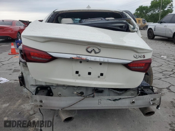 2019 Infiniti Q50 Red Sport 400 with VIN JN1FV7AP4KM760088, listed as a Copart auction lot 56147365 with 106,541 mi miles and Salvage title. Bid and sale history available at DreamBid. Image 6.